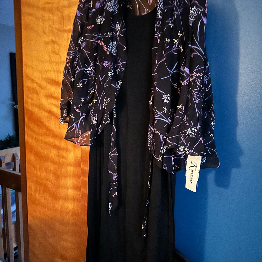 Black Dress with Sheer floral Overlay plus size